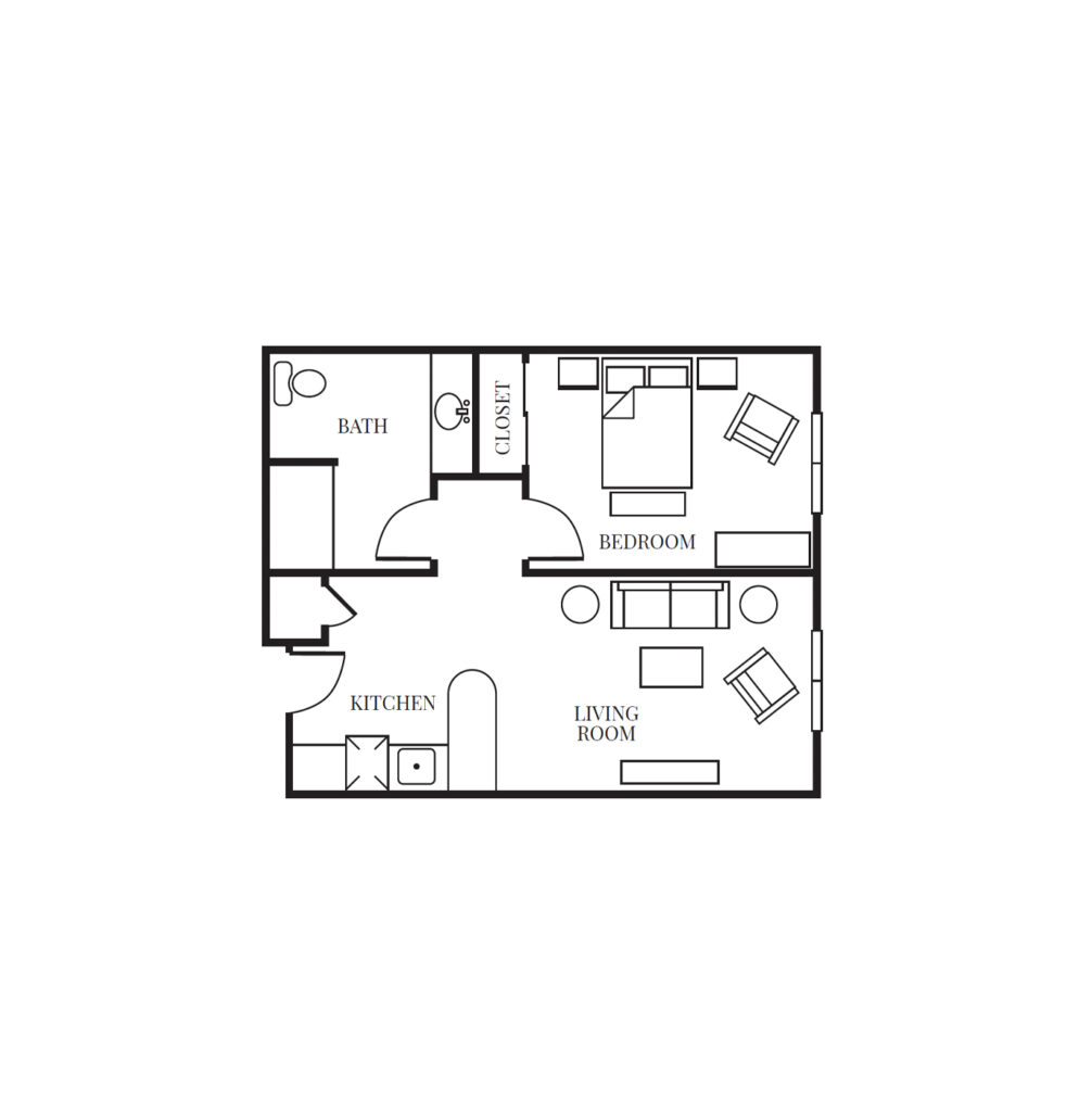 Assisted Living One Bedroom floor plan image.